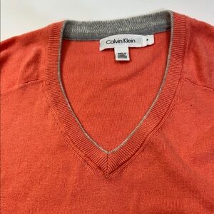 Calvin Klein Men's V-Neck Sweater in Orange and Gray